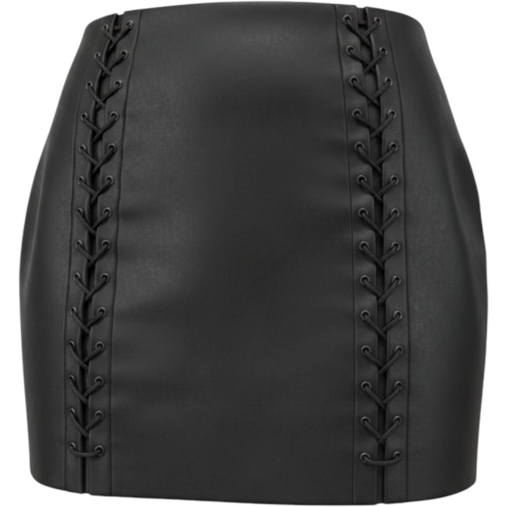 Zara Faux Mini Black Leather Lace-Up Corset Skirt M Goth Coquette Party Dark Y2K